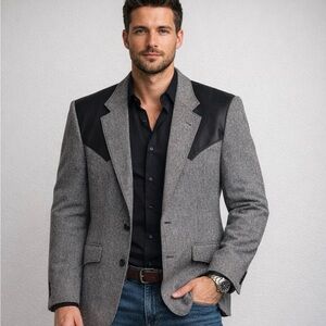 Circle S Western Jacket Men’s Size 52R Grey Black Cowboy Formal Country Sports